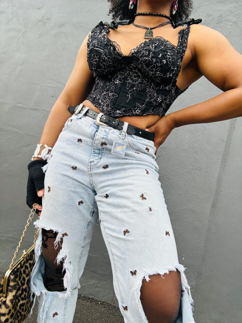 “Black floral beaded” corset