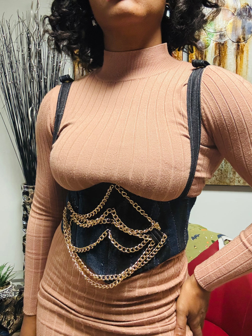 “Liberation” patchwork denim corset