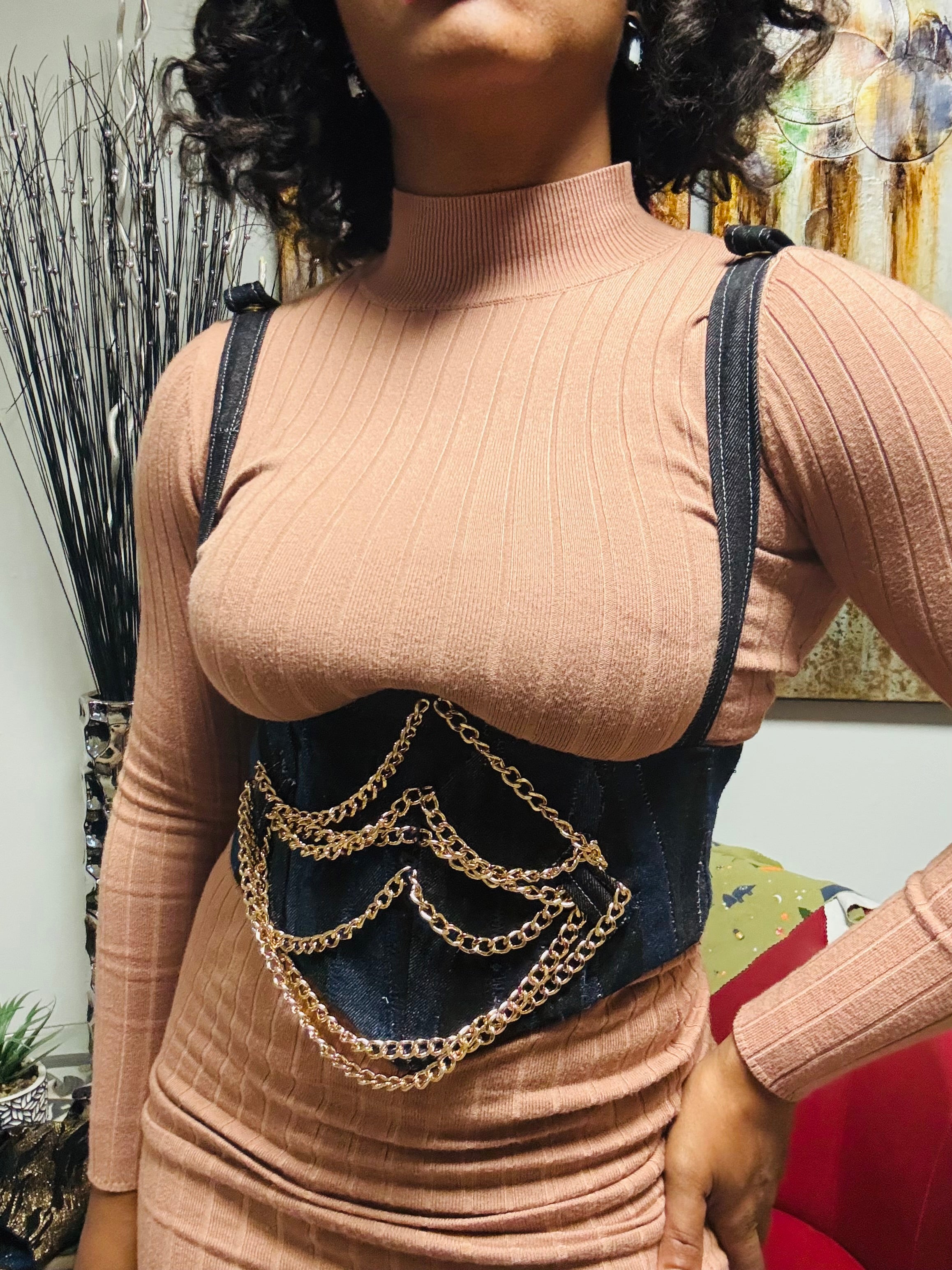 “Liberation” patchwork denim corset