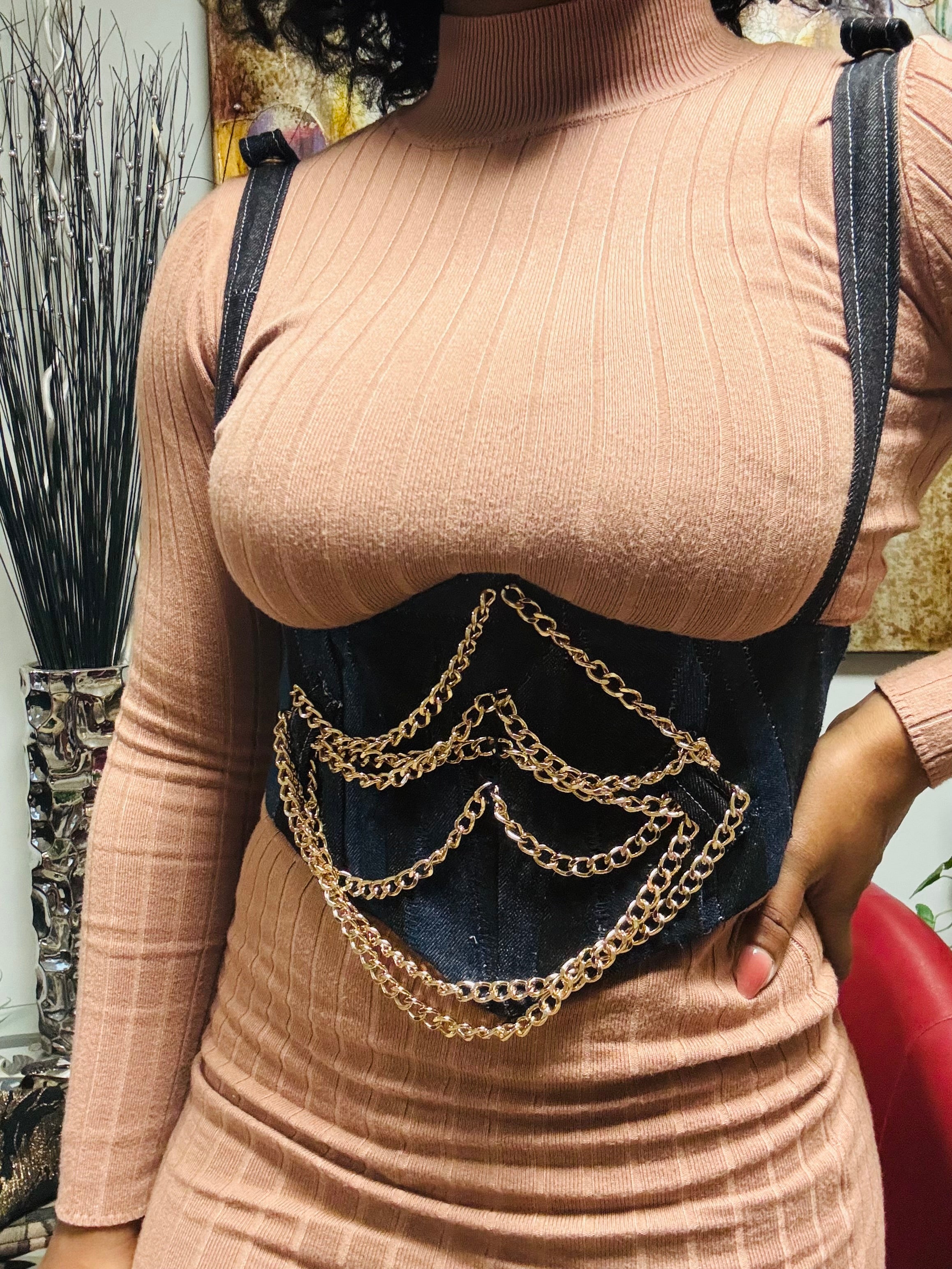 “Liberation” patchwork denim corset