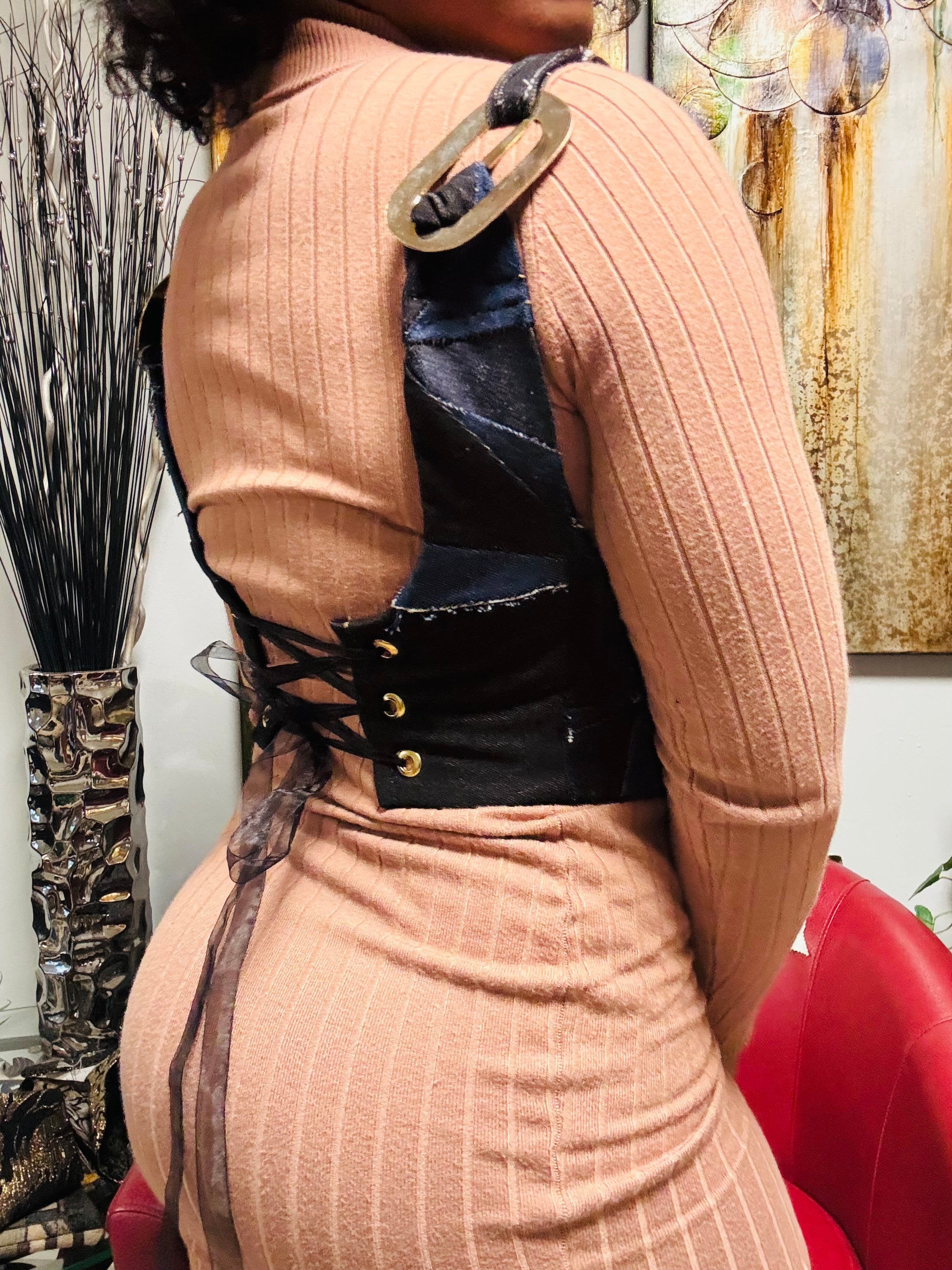 “Liberation” patchwork denim corset