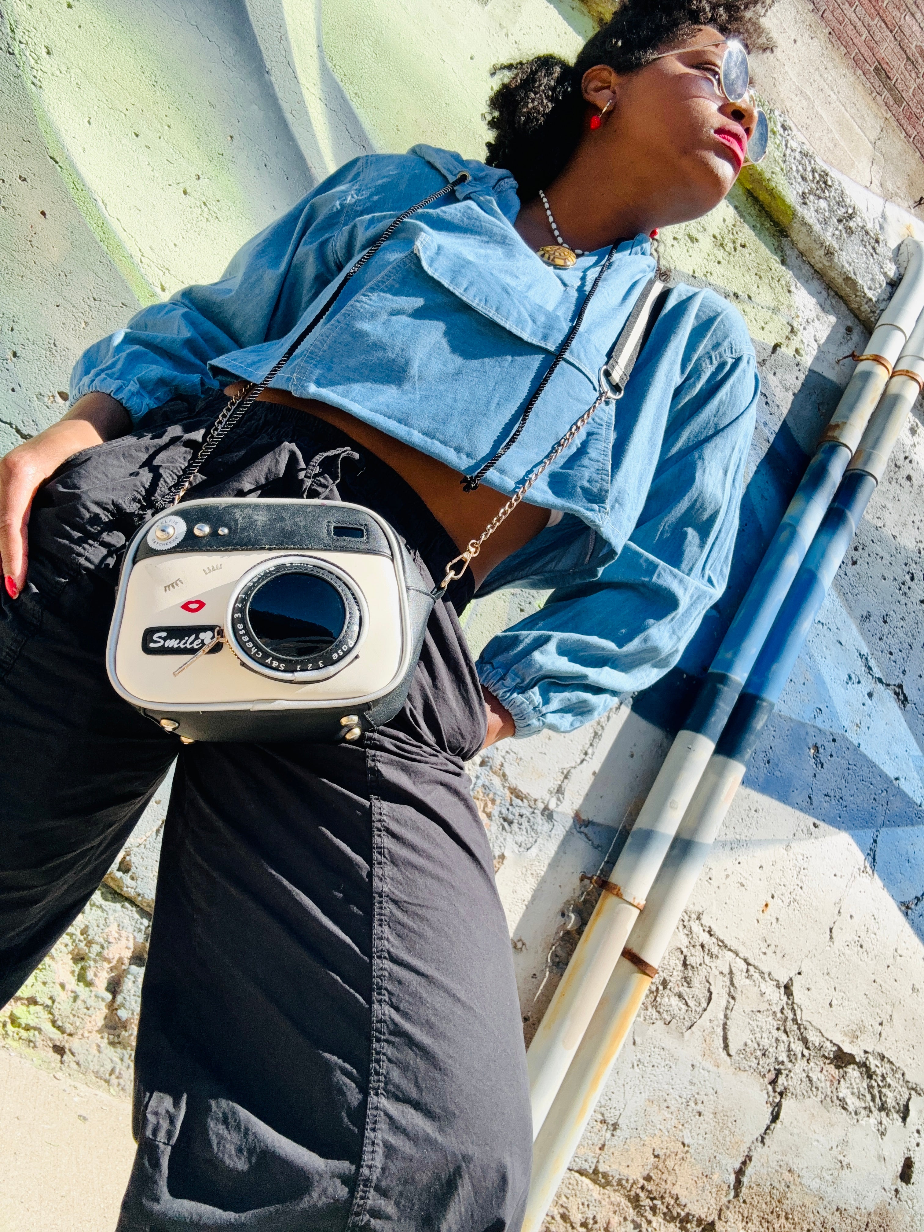 “Genesis” cropped denim hoodie