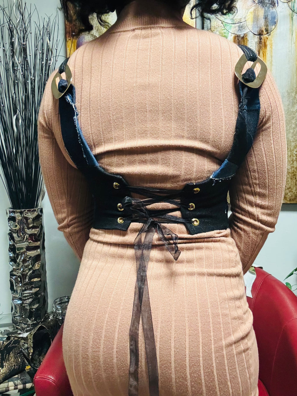 “Liberation” patchwork denim corset