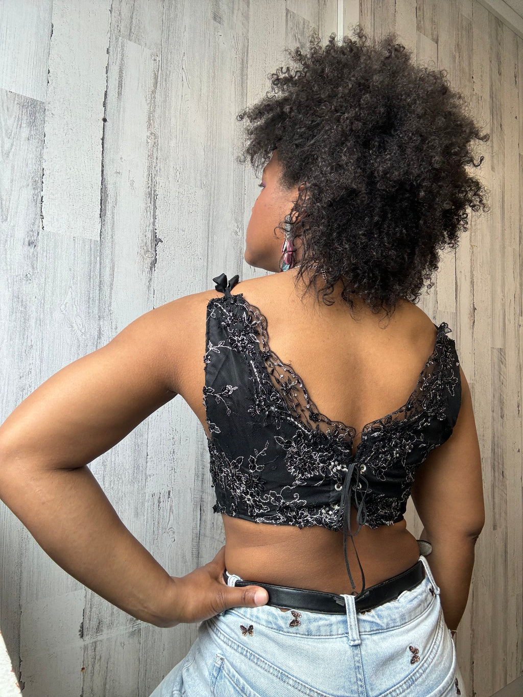 “Black floral beaded” corset