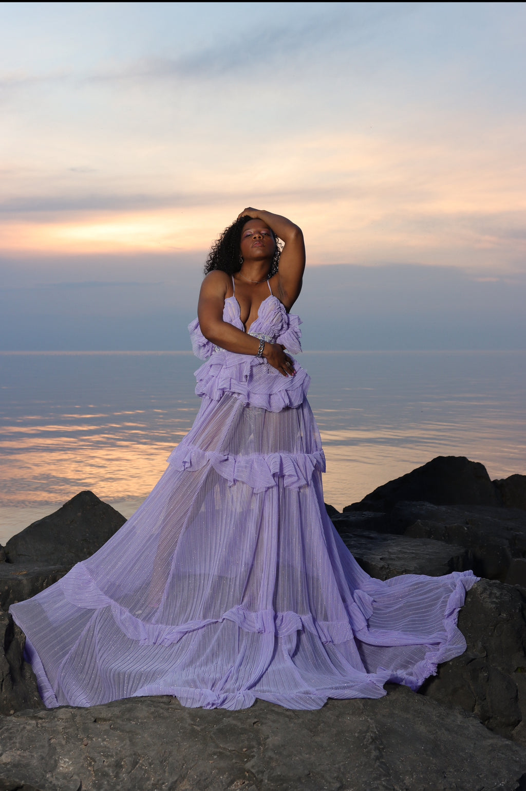 “Queenn” ruffle statement dress lilac