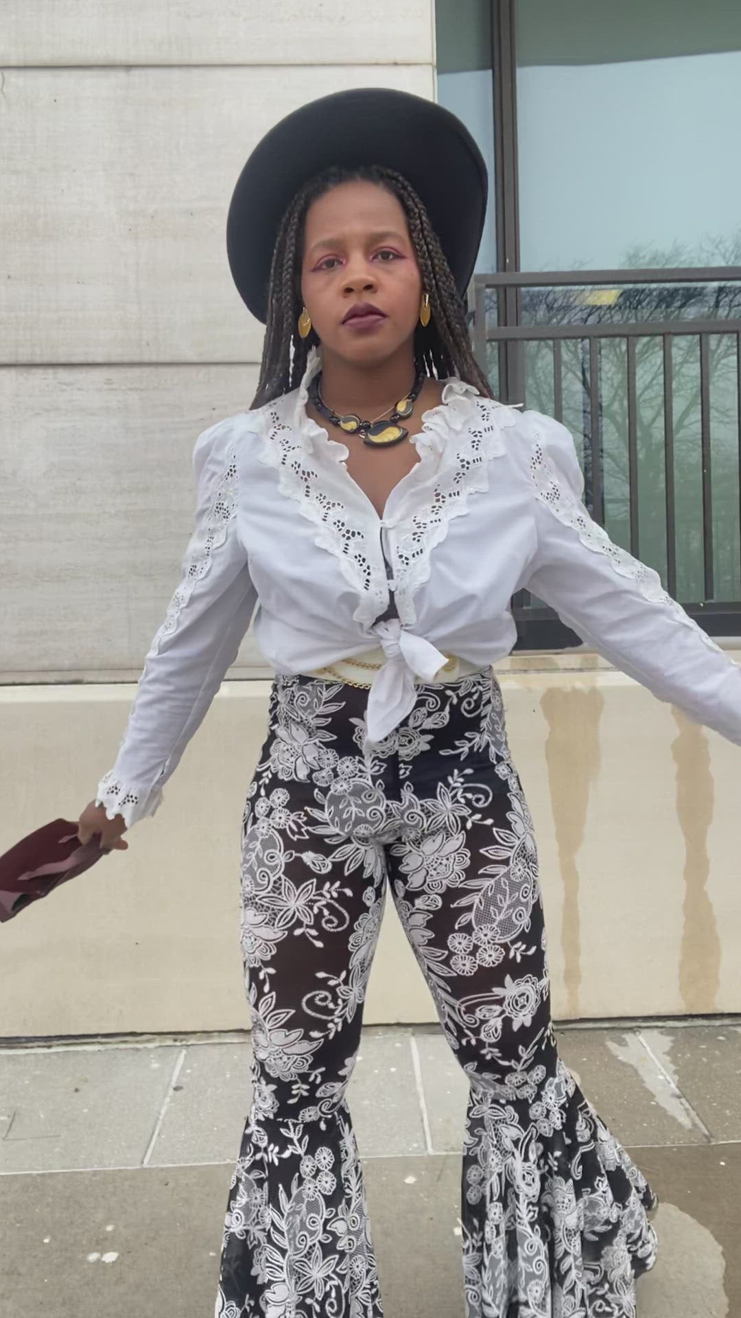 “Hannah” black and white mesh bell bottoms