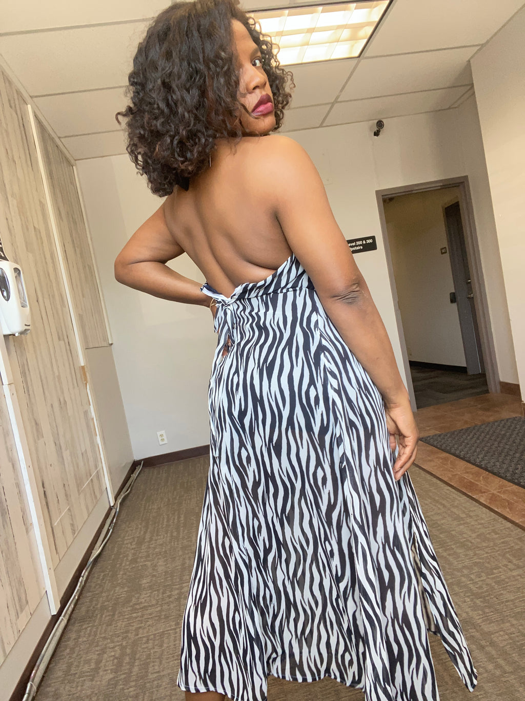 “Eve” zebra print chiffon dress