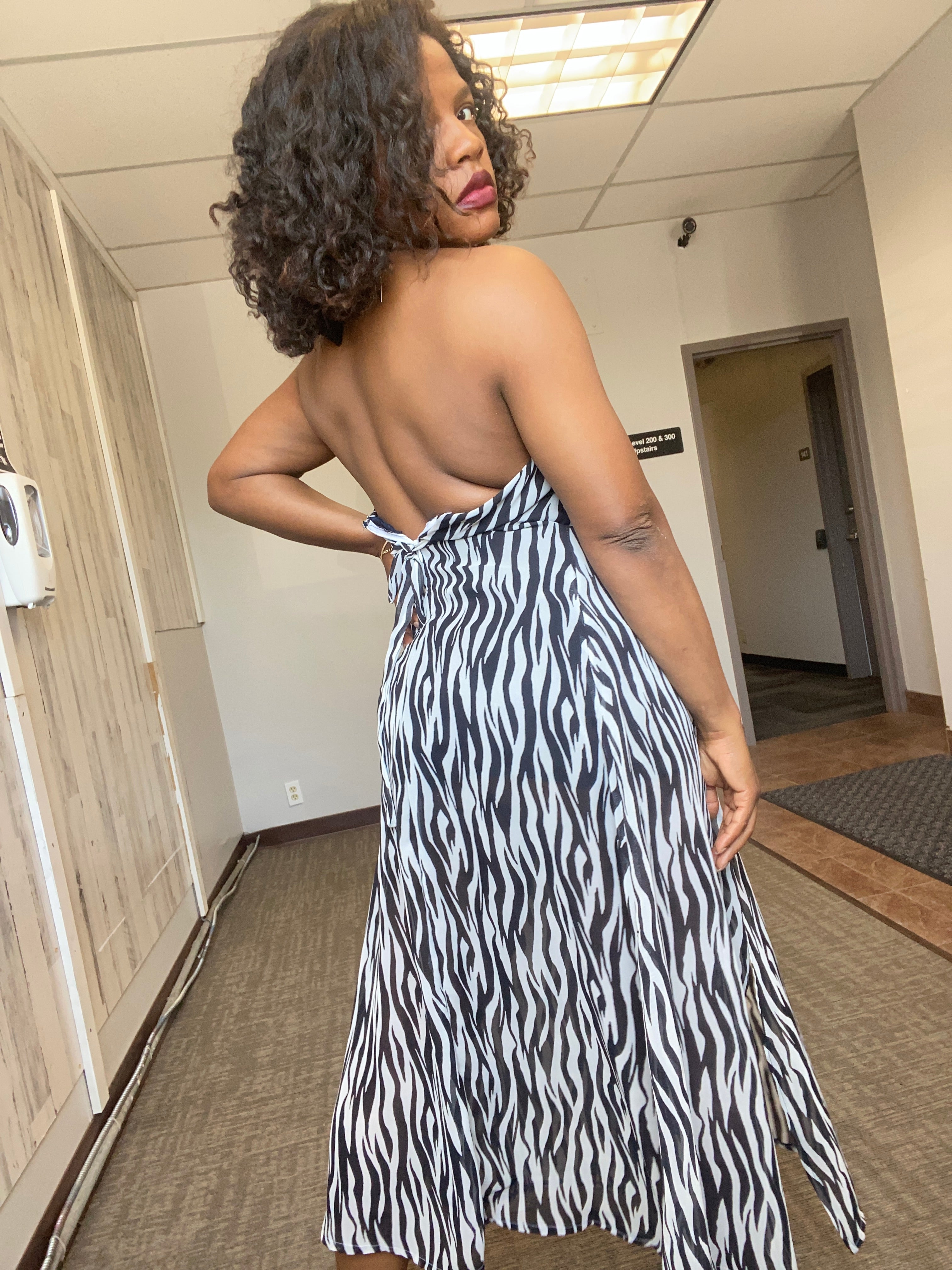 “Eve” zebra print chiffon dress