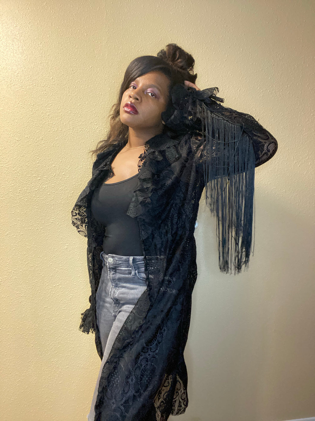 “Sheba” fringe lace robe