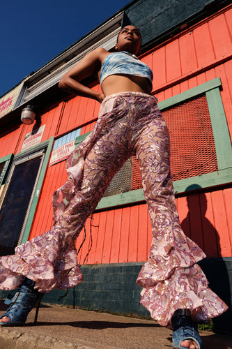 “More flounce to the ounce” ruffle sequin pants