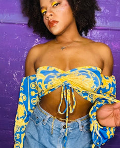 “Tabitha” blue and yellow crop top