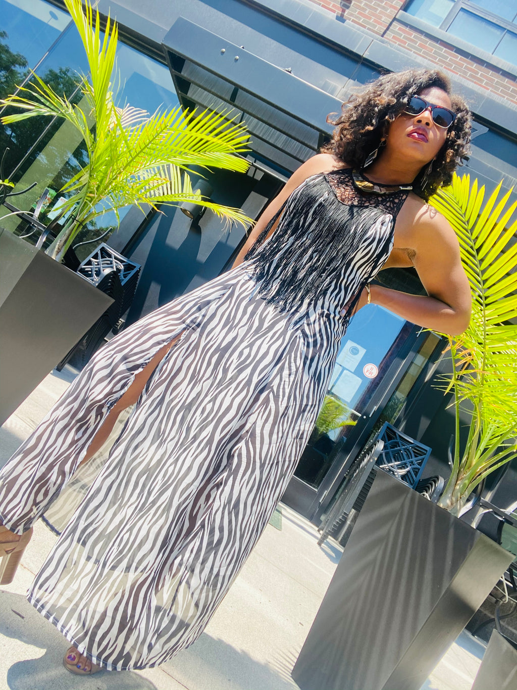 “Eve” zebra print chiffon dress