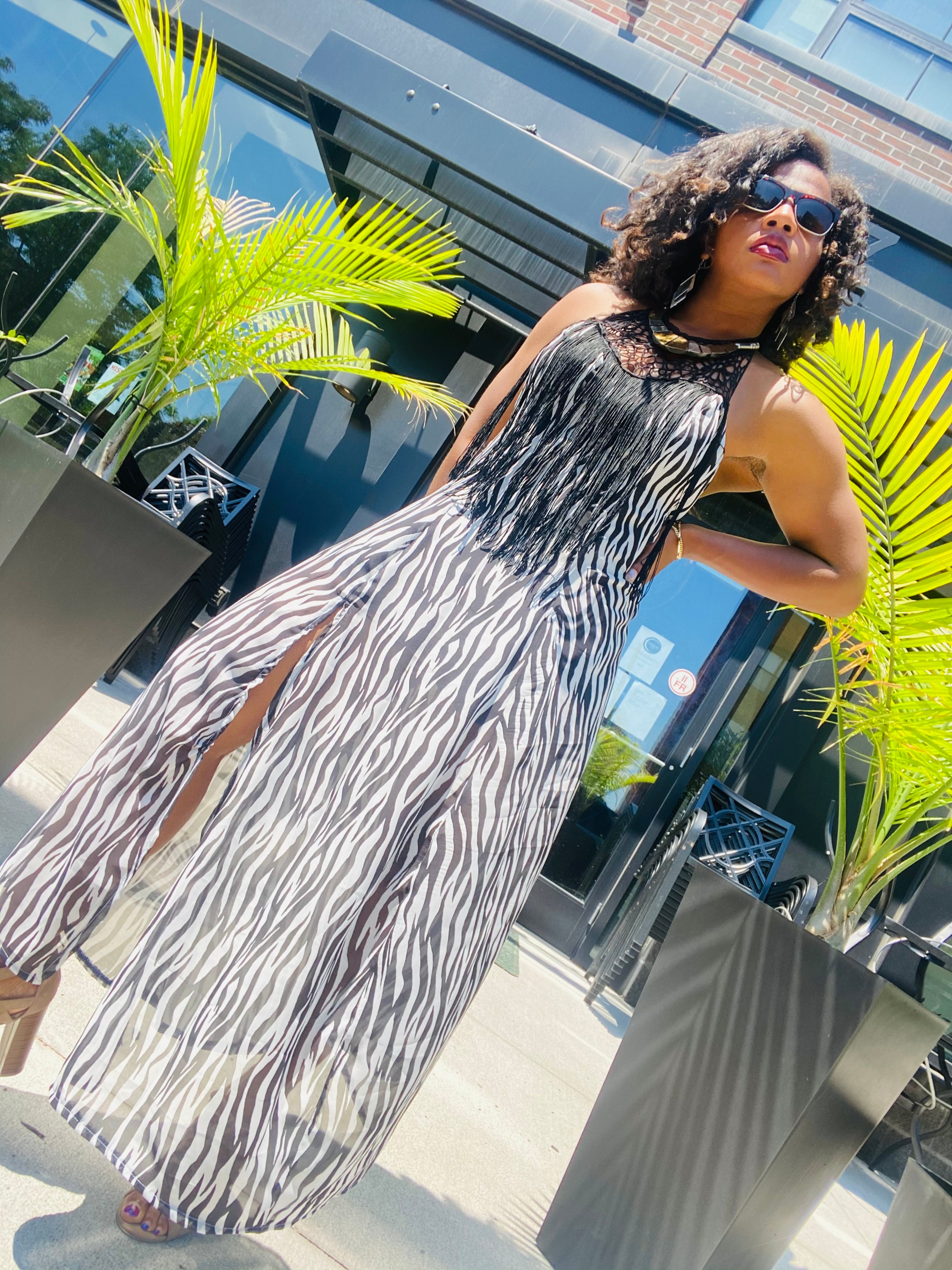 “Eve” zebra print chiffon dress