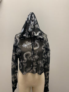 “Shera” dragon print mesh hoodie