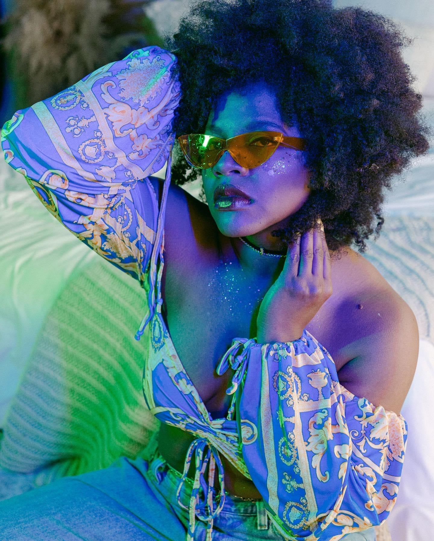 “Tabitha” blue and yellow crop top